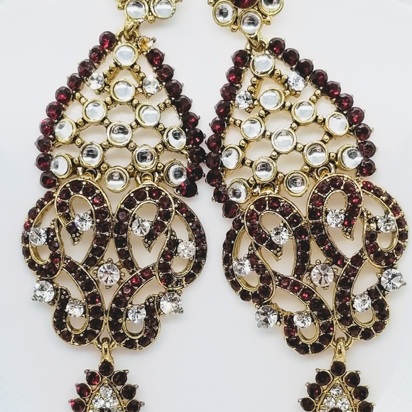 Beautiful Chandelier Ruby & Crystals Earrings - Picture 6 of 6